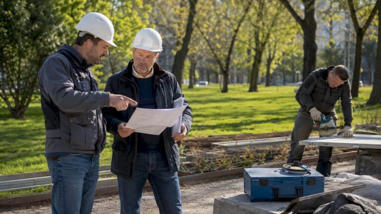 Der Bauherr verschafft sich im persönlichen Austausch einen Überblick über den aktuellen Stand auf der Baustelle.