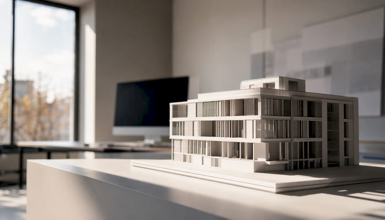 Detailaufnahme eines dreidimensionalen Architekturmodells im Innenbereich