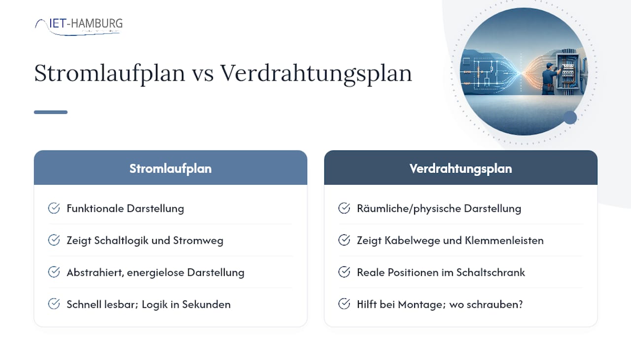 Vergleich eines Verdrahtungsplans für ein Relais und des Schaltplans