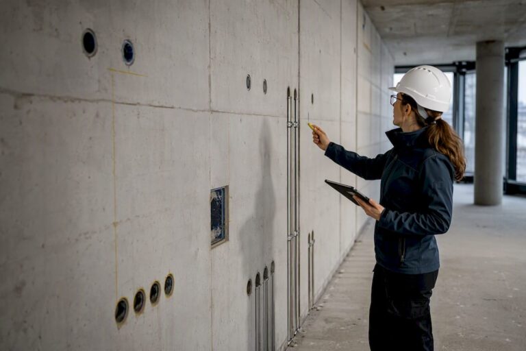 Elektrische Durchführungen im Rohbau werden geprüft