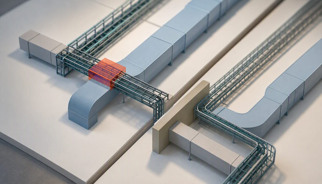 BIM-Modell zeigt Zusammenstoß zweier TGA-Leitungen
