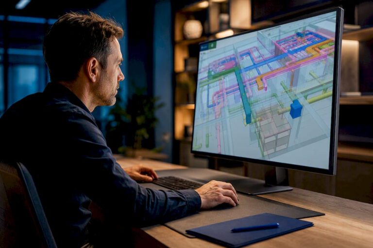 TGA-Fachplaner überprüft 3D-Gebäudemodell